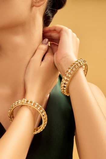 Nazaakat By Samara Singh_Gold Plated Crystals Brass Cutwork Bangle Set _at_Aza_Fashions