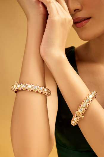 Nazaakat By Samara Singh Cream & Red Stone Embellished Bangles Set 