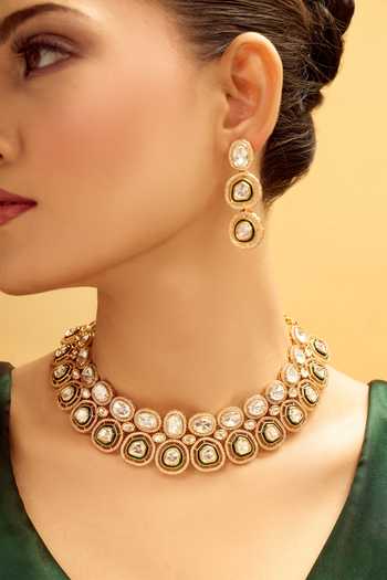 Buy Nazaakat By Samara Singh Green Imitation Diamonds And Gold Brass Jewelry Set Buy_Nazaakat By Samara Singh_Green Imitation Diamonds And Gold Brass Jewelry Set