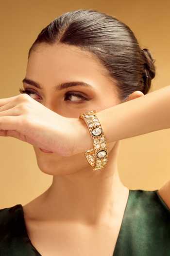 Nazaakat By Samara Singh_White Crystals Gold And Stone Studded Bangles _at_Aza_Fashions