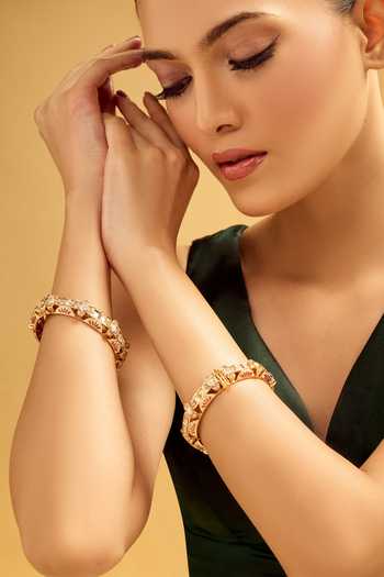 Nazaakat By Samara Singh Cream & Red Stone Embellished Bangles 