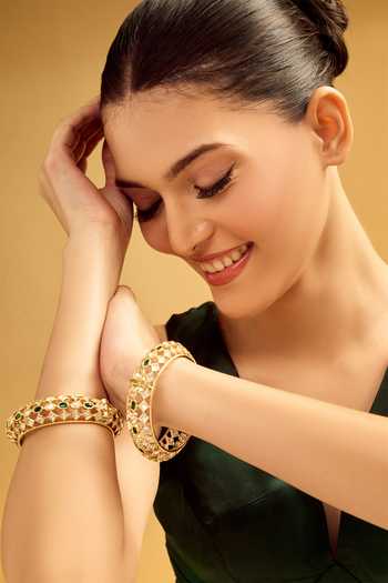 Nazaakat By Samara Singh Geometric Design Brass Bangles Set 