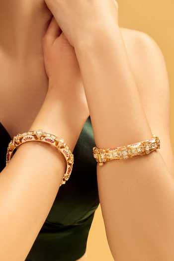 Nazaakat By Samara Singh Cream Crystals And Red Stone Embellished Bangles at Aza Fashions Nazaakat By Samara Singh_Cream Crystals And Red Stone Embellished Bangles _at_Aza_Fashions