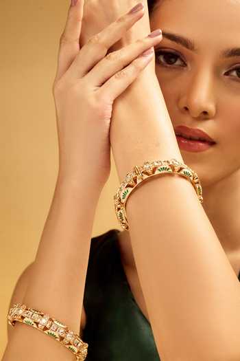 Nazaakat By Samara Singh Cream & Green Decorative Bangle Set 