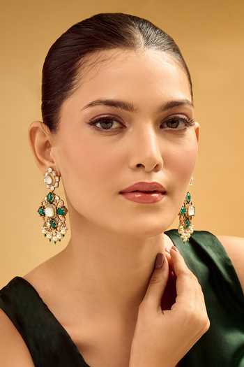 Nazaakat By Samara Singh Gold & Green Dangler Earrings 