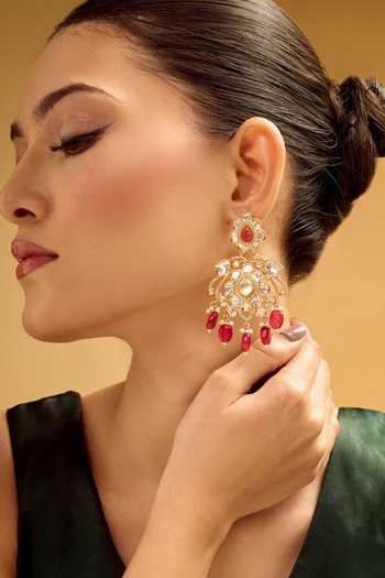 Shop Nazaakat By Samara Singh White Floral Design Dangler Earrings Online at Aza Fashions Shop_Nazaakat By Samara Singh_White Floral Design Dangler Earrings _Online_at_Aza_Fashions