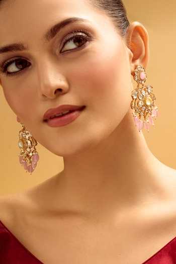 Shop Nazaakat By Samara Singh White Crystals, Beads Floral Design Dangler Earrings Online at Aza Fashions Shop_Nazaakat By Samara Singh_White Crystals, Beads Floral Design Dangler Earrings _Online_at_Aza_Fashions