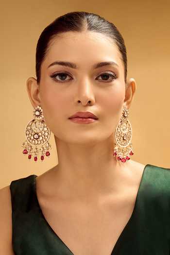 Shop Nazaakat By Samara Singh Gold Plated Stones, Beads And Red Dangler Earrings Online at Aza Fashions Shop_Nazaakat By Samara Singh_Gold Plated Stones, Beads And Red Dangler Earrings _Online_at_Aza_Fashions