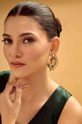 Shop_Nazaakat By Samara Singh_Red And Green Statement Earrings _Online_at_Aza_Fashions
