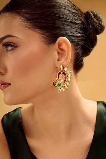 Nazaakat By Samara Singh_Red And Green Statement Earrings _at_Aza_Fashions