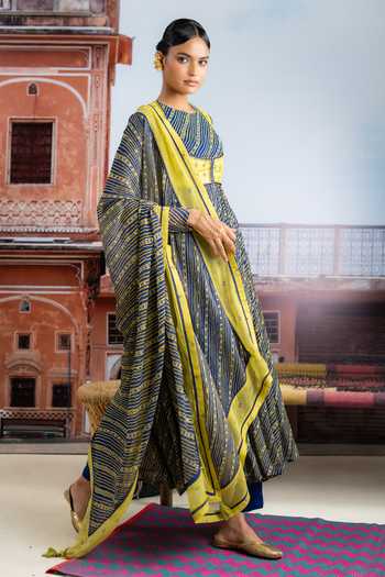 Buy BAISE GABA Blue Chiffon, Muslin Crew Neck, Saanjh Embellished Koti Jacket And Anarkali Set Online at Aza Fashions Buy_BAISE GABA_Blue Chiffon, Muslin Crew Neck, Saanjh Embellished Koti Jacket And Anarkali Set _Online_at_Aza_Fashions