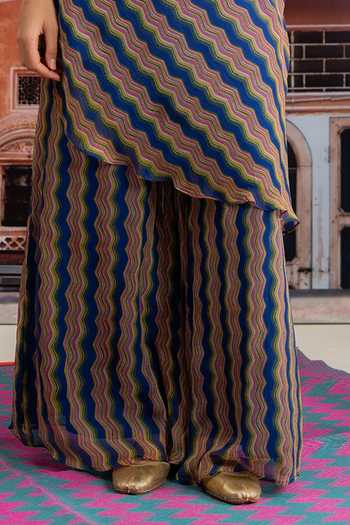 Buy BAISE GABA Multi Color Chiffon Crew Neck Pheri Zig Zag Print Kurta And Palazzo Set Online at Aza Fashions Buy_BAISE GABA_Multi Color Chiffon Crew Neck Pheri Zig Zag Print Kurta And Palazzo Set _Online_at_Aza_Fashions