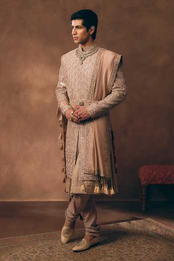 Buy_MUKTI AND KAVITH CASA_Pink Silk, Tissue Elegant Embellished Sherwani Set 