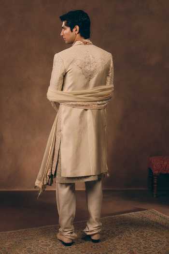 MUKTI AND KAVITH CASA Ivory Timeless Embroidered Sherwani Set 
