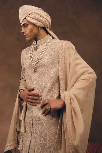 Buy MUKTI AND KAVITH CASA Beige Tissue, Silk Royal Heritage Sherwani Set Online at Aza Fashions Buy_MUKTI AND KAVITH CASA_Beige Tissue, Silk Royal Heritage Sherwani Set _Online_at_Aza_Fashions
