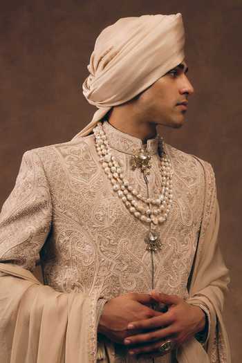 Shop MUKTI AND KAVITH CASA Beige Tissue, Silk Royal Heritage Sherwani Set Online at Aza Fashions Shop_MUKTI AND KAVITH CASA_Beige Tissue, Silk Royal Heritage Sherwani Set _Online_at_Aza_Fashions