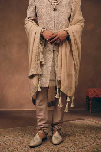 MUKTI AND KAVITH CASA Beige Tissue, Silk Royal Heritage Sherwani Set at Aza Fashions MUKTI AND KAVITH CASA_Beige Tissue, Silk Royal Heritage Sherwani Set _at_Aza_Fashions