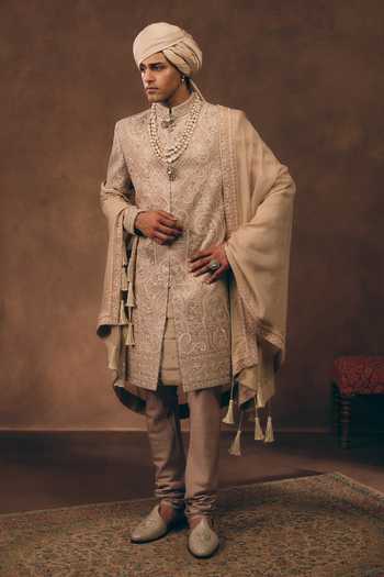 Buy MUKTI AND KAVITH CASA Beige Tissue, Silk Royal Heritage Sherwani Set Buy_MUKTI AND KAVITH CASA_Beige Tissue, Silk Royal Heritage Sherwani Set
