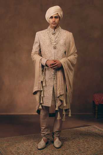 MUKTI AND KAVITH CASA Beige Royal Heritage Sherwani Set 