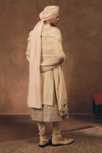 MUKTI AND KAVITH CASA Gold & White Heritage Embroidered Sherwani Set 