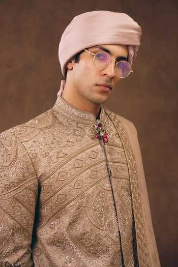 Buy MUKTI AND KAVITH CASA Beige Tissue, Silk, Organza Heritage Embroidered Sherwani Set Online at Aza Fashions Buy_MUKTI AND KAVITH CASA_Beige Tissue, Silk, Organza Heritage Embroidered Sherwani Set _Online_at_Aza_Fashions
