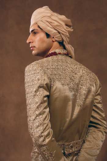 MUKTI AND KAVITH CASA Beige Royal Dynasty Embroidered Sherwani Set 