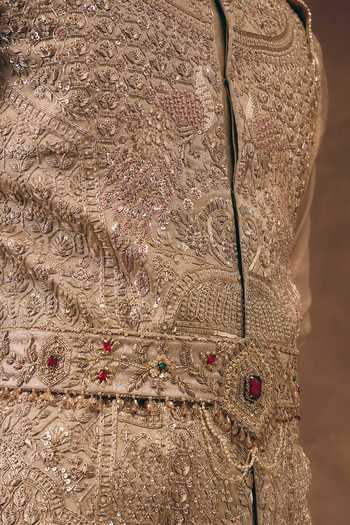 MUKTI AND KAVITH CASA Beige Chanderi, Tissue, Silk, Organza Royal Dynasty Embroidered Sherwani Set at Aza Fashions MUKTI AND KAVITH CASA_Beige Chanderi, Tissue, Silk, Organza Royal Dynasty Embroidered Sherwani Set _at_Aza_Fashions