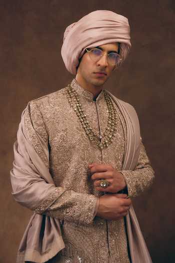 MUKTI AND KAVITH CASA Pink Silk, Tissue Powder Heritage Embroidered Sherwani Set Online at Aza Fashions MUKTI AND KAVITH CASA_Pink Silk, Tissue Powder Heritage Embroidered Sherwani Set _Online_at_Aza_Fashions