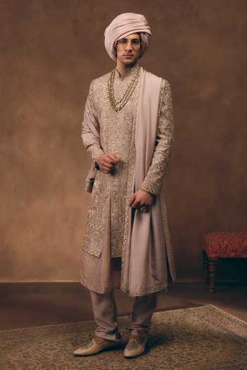 Buy MUKTI AND KAVITH CASA Pink Silk, Tissue Powder Heritage Embroidered Sherwani Set Online at Aza Fashions Buy_MUKTI AND KAVITH CASA_Pink Silk, Tissue Powder Heritage Embroidered Sherwani Set _Online_at_Aza_Fashions