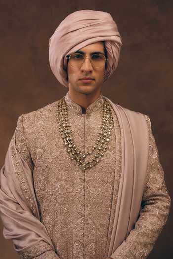 Shop MUKTI AND KAVITH CASA Pink Silk, Tissue Powder Heritage Embroidered Sherwani Set Online at Aza Fashions Shop_MUKTI AND KAVITH CASA_Pink Silk, Tissue Powder Heritage Embroidered Sherwani Set _Online_at_Aza_Fashions