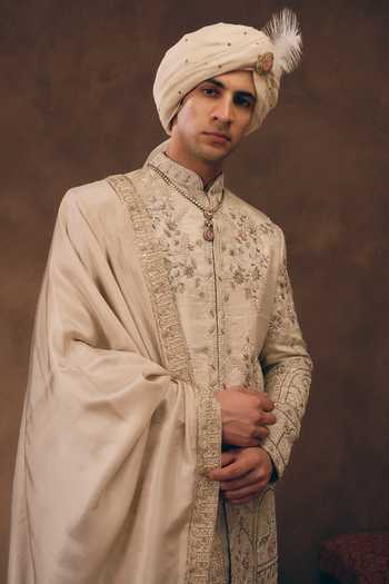MUKTI AND KAVITH CASA Ivory Brocade, Tissue, Silk Signature Royal Sherwani Set Online at Aza Fashions MUKTI AND KAVITH CASA_Ivory Brocade, Tissue, Silk Signature Royal Sherwani Set _Online_at_Aza_Fashions