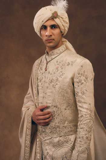 Buy MUKTI AND KAVITH CASA Ivory Brocade, Tissue, Silk Signature Royal Sherwani Set Online at Aza Fashions Buy_MUKTI AND KAVITH CASA_Ivory Brocade, Tissue, Silk Signature Royal Sherwani Set _Online_at_Aza_Fashions