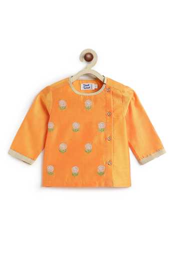 Shop Tiber Taber Orange Chanderi Marigold Embroidered Kurta And Dhoti Pant Set Online at Aza Fashions Shop_Tiber Taber_Orange Chanderi Marigold Embroidered Kurta And Dhoti Pant Set _Online_at_Aza_Fashions