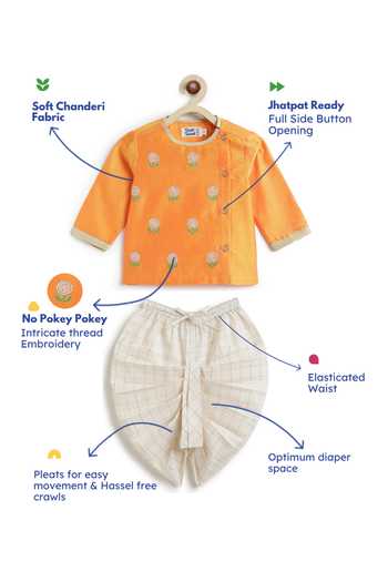 Tiber Taber Orange Chanderi Marigold Embroidered Kurta And Dhoti Pant Set at Aza Fashions Tiber Taber_Orange Chanderi Marigold Embroidered Kurta And Dhoti Pant Set _at_Aza_Fashions