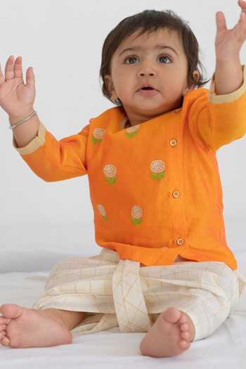 Tiber Taber Marigold Embroidered Kurta & Dhoti Pant Set 