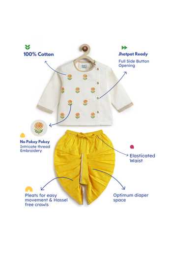Buy Tiber Taber Cream Cotton Marigold Embroidered Kurta And Dhoti Pant Set Online at Aza Fashions Buy_Tiber Taber_Cream Cotton Marigold Embroidered Kurta And Dhoti Pant Set _Online_at_Aza_Fashions