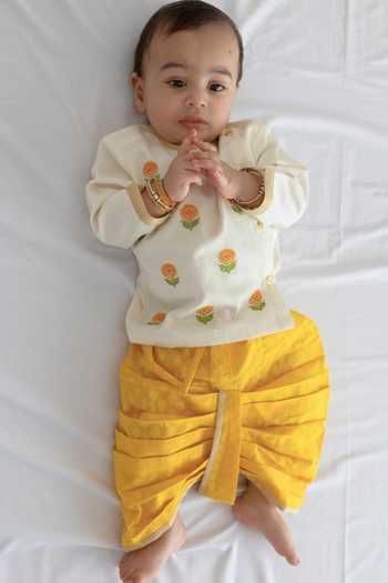 Tiber Taber Marigold Embroidered Kurta & Dhoti Pant Set 