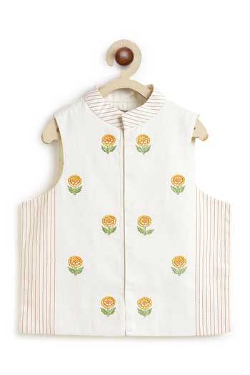 Shop Tiber Taber Cream Cotton Embroidery Bundi Online at Aza Fashions Shop_Tiber Taber_Cream Cotton Embroidery Bundi _Online_at_Aza_Fashions