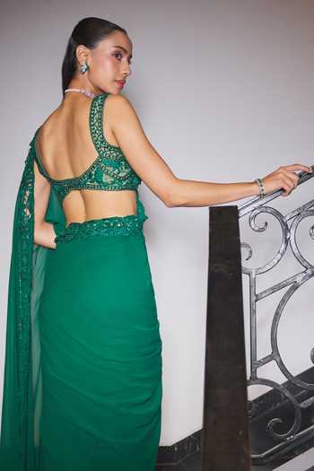 Ohaila Khan Hand Embroidered Pre-Draped Saree Set 