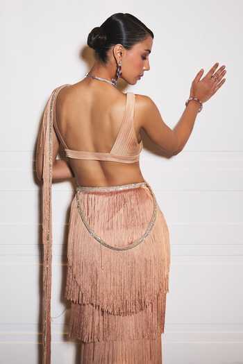 Ohaila Khan Hand Embroidered Blouse & Pre-Draped Saree Set 
