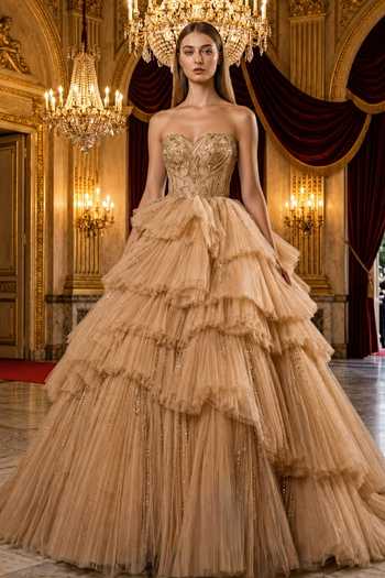 Amit GT Crystal Embroidered Layered Gown 
