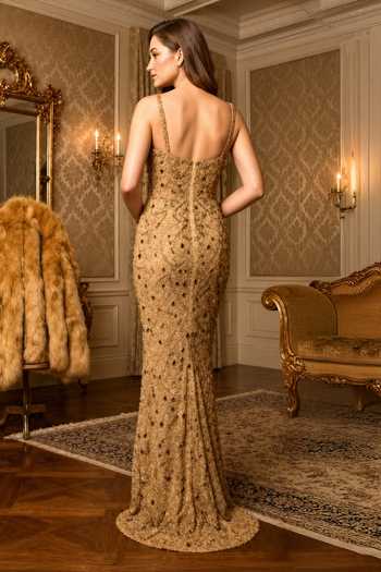 Shop Amit GT Gold Tulle Embroidery, Stones, Crystals Sweetheart Neck Gown at Aza Fashions Shop_Amit GT_Gold Tulle Embroidery, Stones, Crystals Sweetheart Neck Gown _at_Aza_Fashions