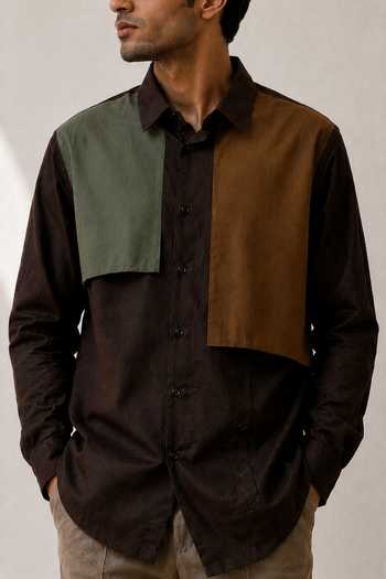 ROHIT DOSHI Brown Cotton Haute And Honour Shirt Online at Aza Fashions ROHIT DOSHI_Brown Cotton Haute And Honour Shirt _Online_at_Aza_Fashions