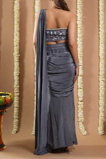 Ahi Clothing High Slit Hand Embroidered Pre-Draped Saree For Kids