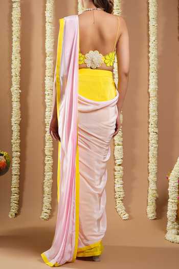 Ahi Clothing Yellow Pre-Draped Saree & Floral Bustier For Kids