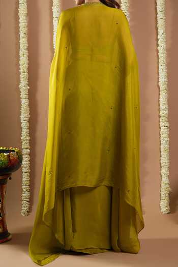 Ahi Clothing Zardozi Hand Embroidered Draped Skirt Cape Set For Kids