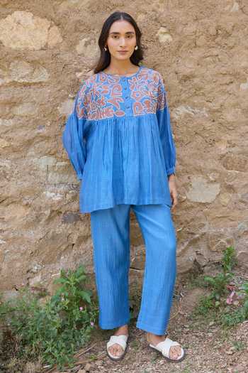Ayaka Hand Embroidered Yoke Top With Pant 