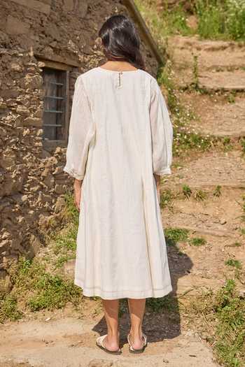 Ayaka Hand Embroidered Panel Mul Chanderi Midi Dress 