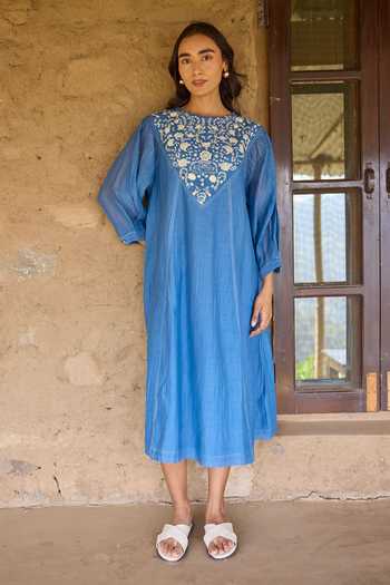 Ayaka Hand Embroidered Panel Mul Chanderi Dress 