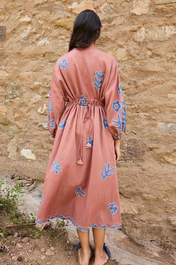 Ayaka Hand Applique Organic Cotton Midi Dress 